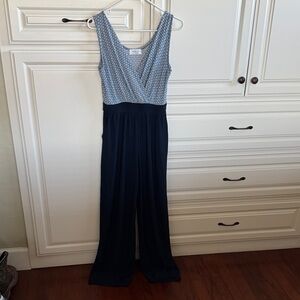 Kaileigh Blue and White Patterned Jumpsuit